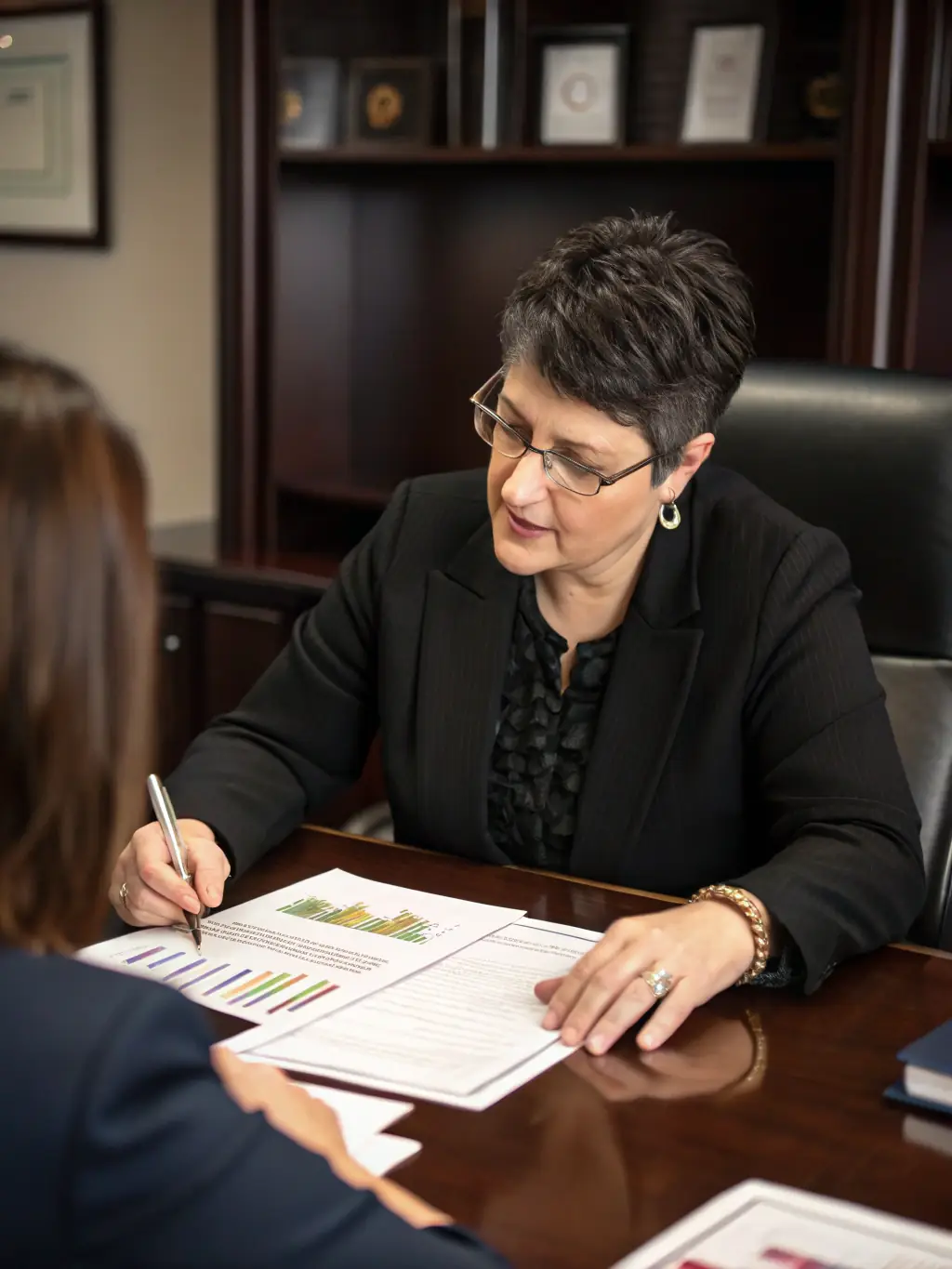 An image of a financial advisor reviewing tax documents with a client, emphasizing personalized tax consulting services at Guiding Hands HR, Payroll, Tax & Newcomers.