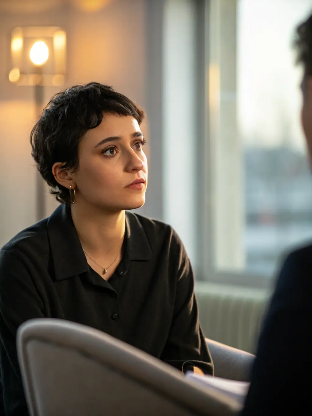 A professional headshot of a recruiter interviewing a candidate in a modern office setting, showcasing Guiding Hands' recruitment expertise.